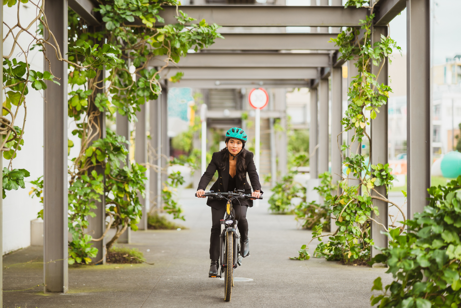 woman cycling at changi business park
